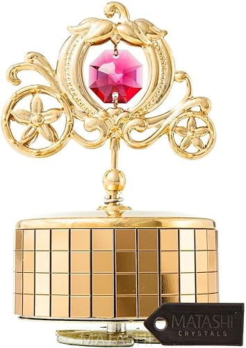 Matashi - Caja de música chapada en oro de 24 quilates con cristales para decoración del hogar, dormitorio y mujeres, señoras y niñas