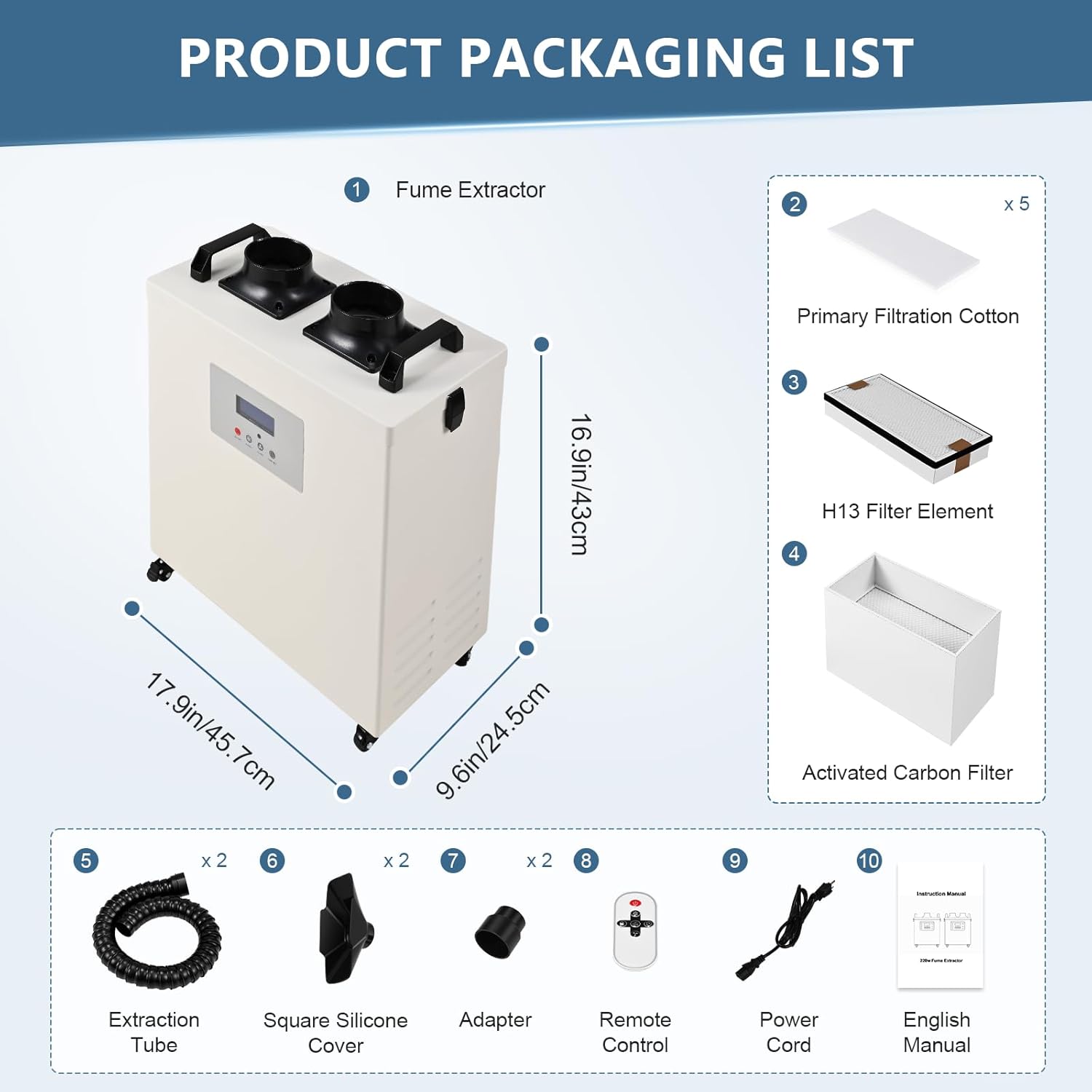 Monport YW220 Fume Extractor with 3-Layers Filter,220W Suction,Low Noise,Suitable for Soldering Stations,Engraving Machines,CNC Machine Tools,Welding Tools and More (Two Head)