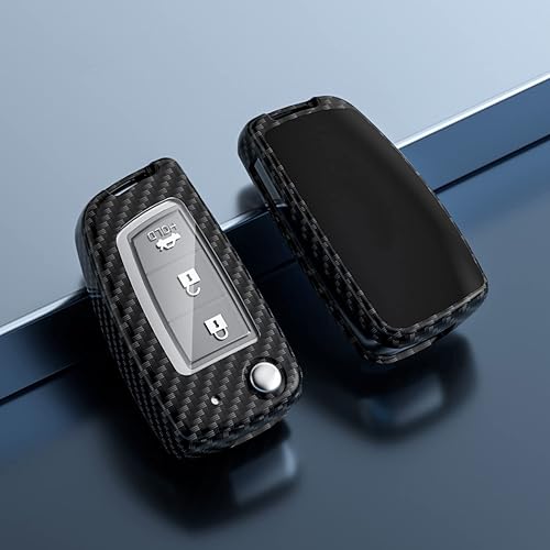 Miniatura 2 de ontto Funda para llavero para Nissan Flip Remote con diseño de carbono con diseño de piel de llave de automóvil, elegante funda de metal para llaves