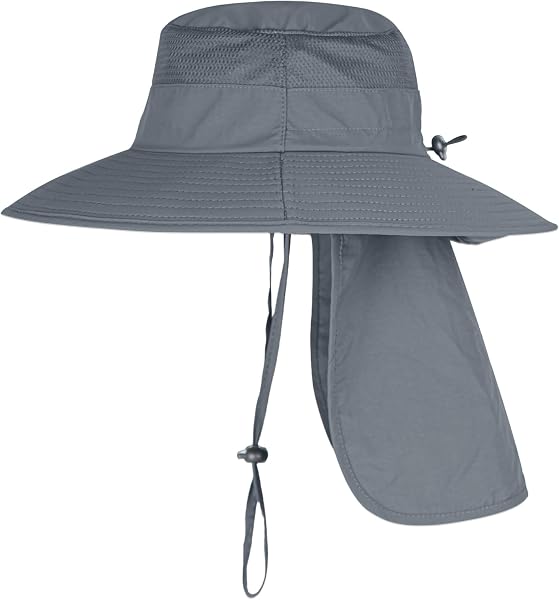 Rosoz Cappello da pescatore da uomo Safari, cappello da trekking da donna, cappello da pescatore UPF 50+, protezione UV con collo - 3