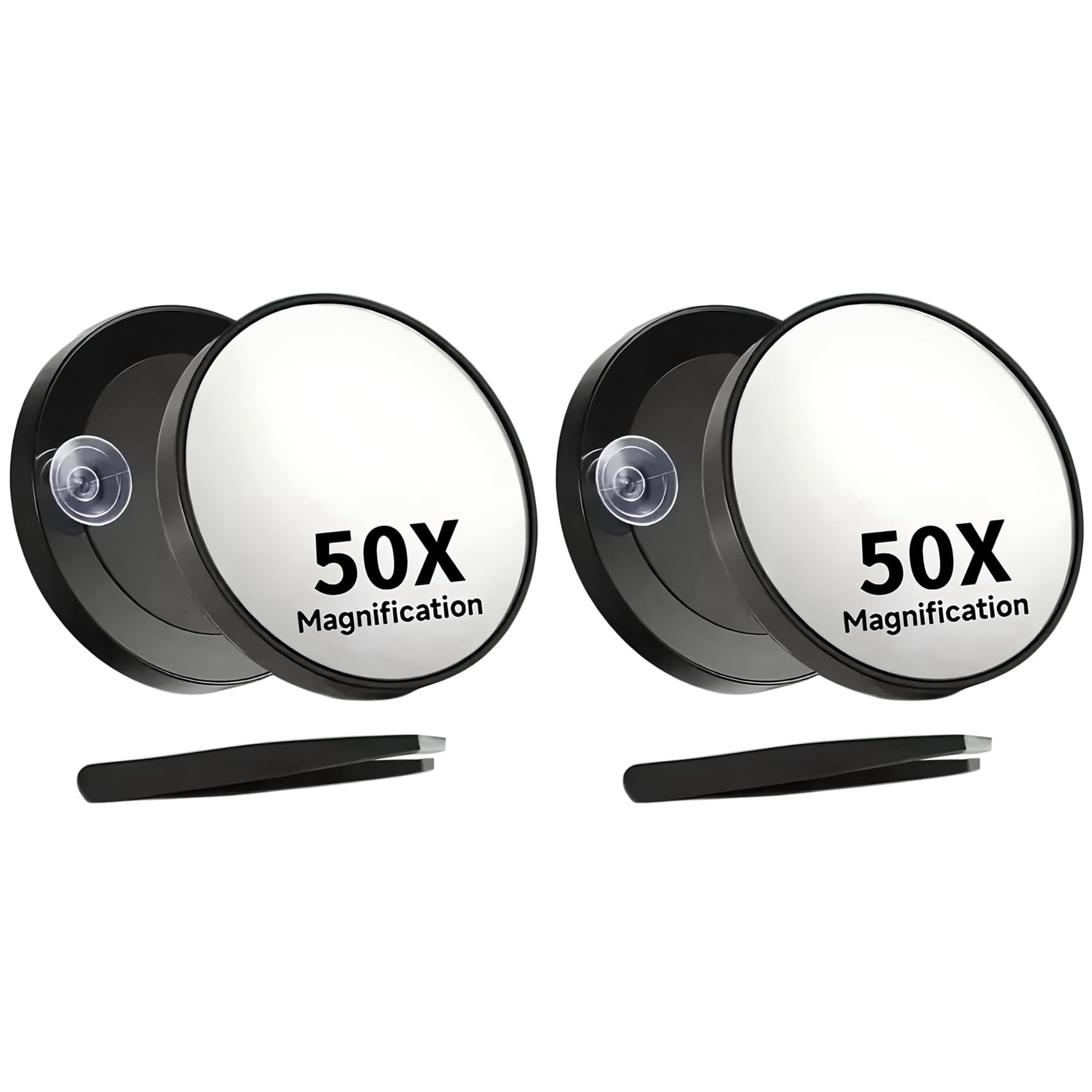 Jnchdghwa 2pcs 50X Magnifying Makeup Mirros Make Up Mirror Magnifying with Suction Cup Tweezers Travel Mirror