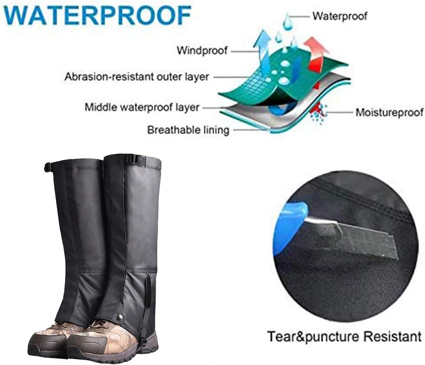 Leg Gaiters Leg Leggings, Outdoor Hiking Gaiters Waterproof Leg Guards Shoe Covers Mudguards, Suitable for Outdoor Running Jungle Snake-proof (Color : A, Size : S)