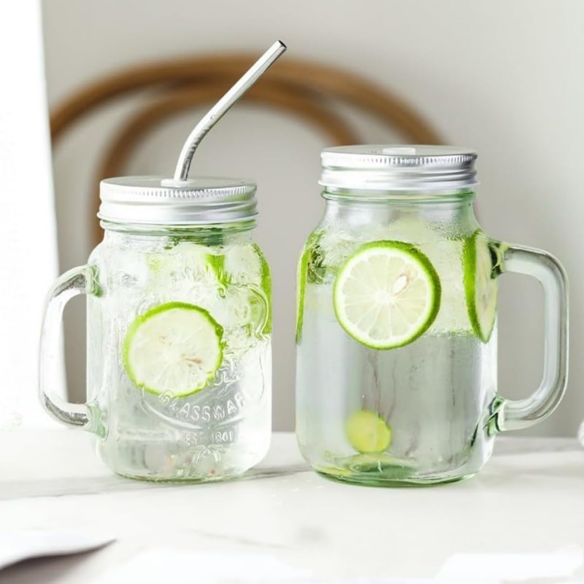 Amazon.co.jp: Kisigim メイソンジャー 蓋とストロー付き 2セット