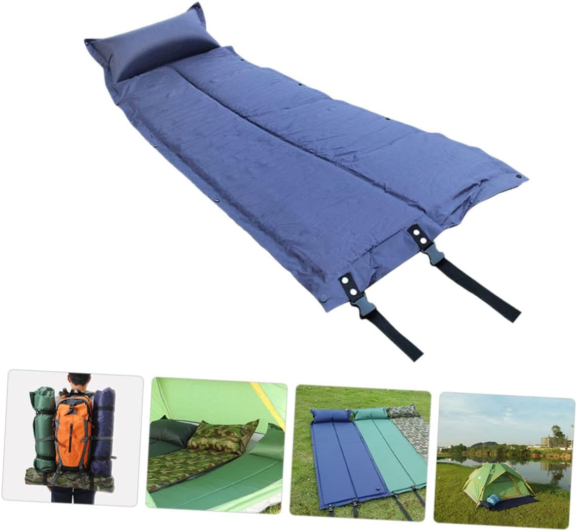 Portable Inflatable Camping Pad with Design and Built in Pillow Wear Resistant Sleeping Mat for Outdoor Hiking Picnic and Single Person Tent Use