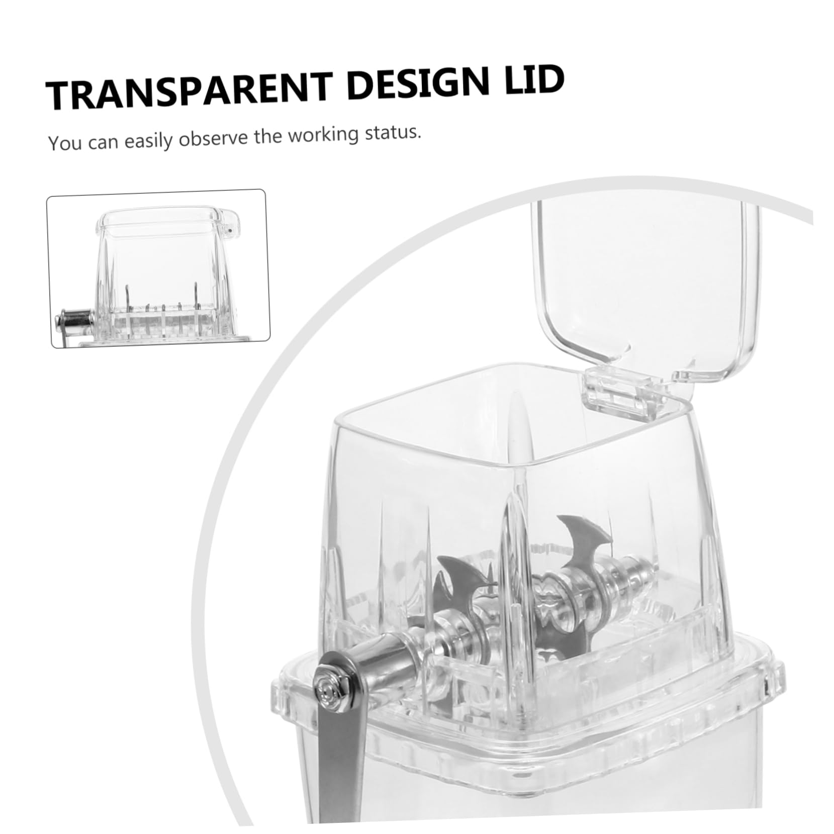 Picadora de Hielo Manual Manivela, Capacidad 2l, Diseño Transparente y Cuchillas de Acero Inoxidable para Bebidas Frías en Casa