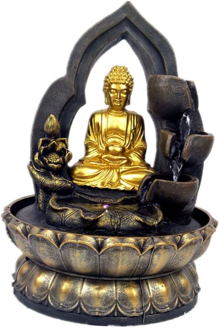 LED Buddha Waterfall Tabletop Fountain Resin Water Feature Indoor Decor for Home Office Relaxation and Tranquil Atmosphere with Smooth Finish and Design Compatible with US Acv