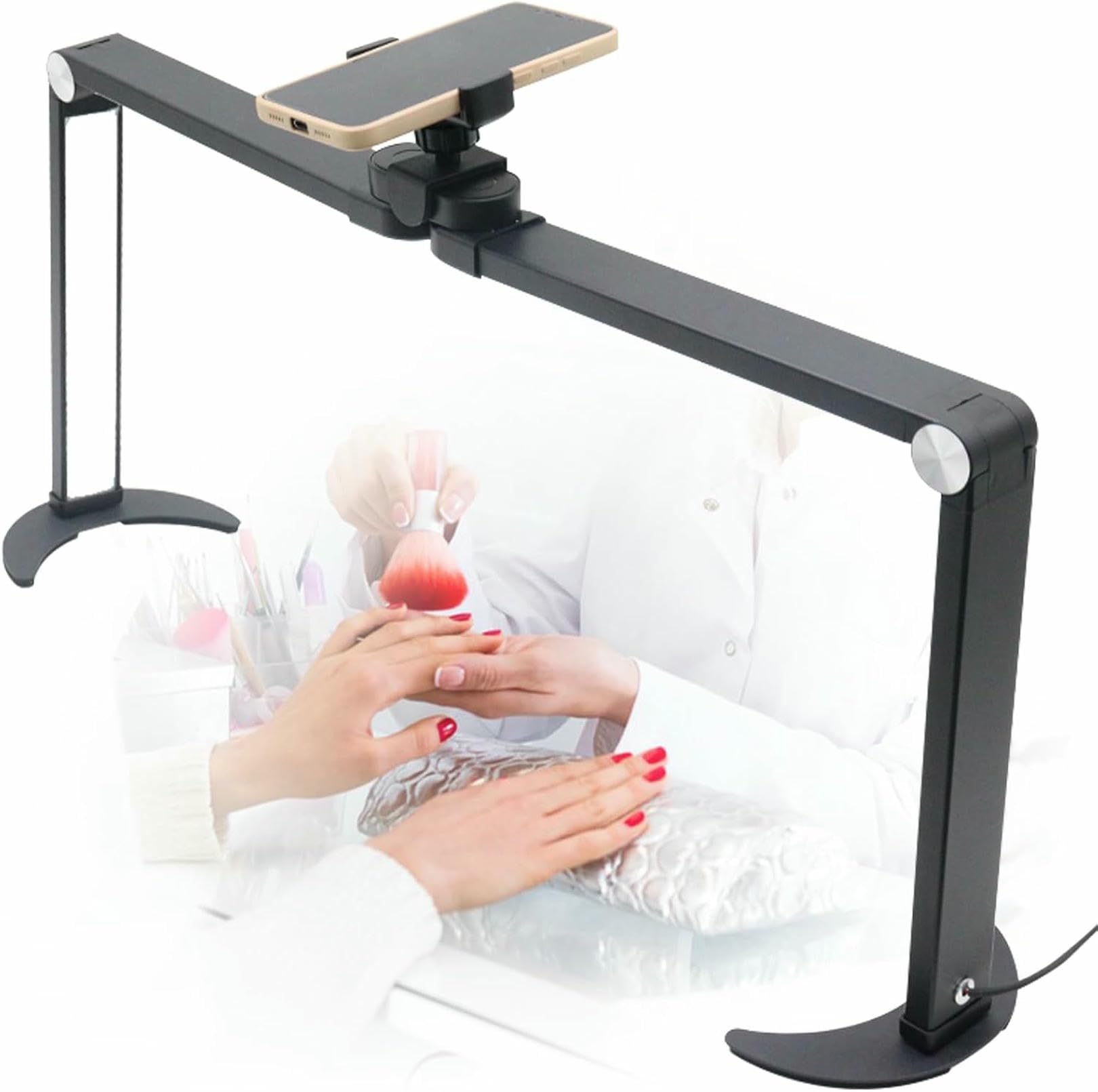 Lampe LED demi-lune pliable pour bureau de manucure avec support téléphone