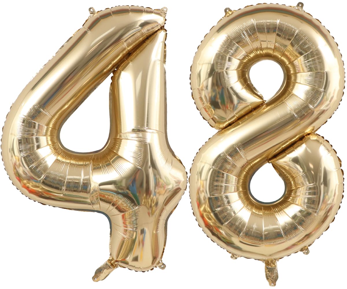 Light Gold Number 48 Foil Balloons 40 Inch Champagne Gold Mylar Balloon | 48th Birthday Big Giant Jumbo Large Digital Helium Balloons 48 or 84 Anniversary Banquet Events Party Decorations Supplies
