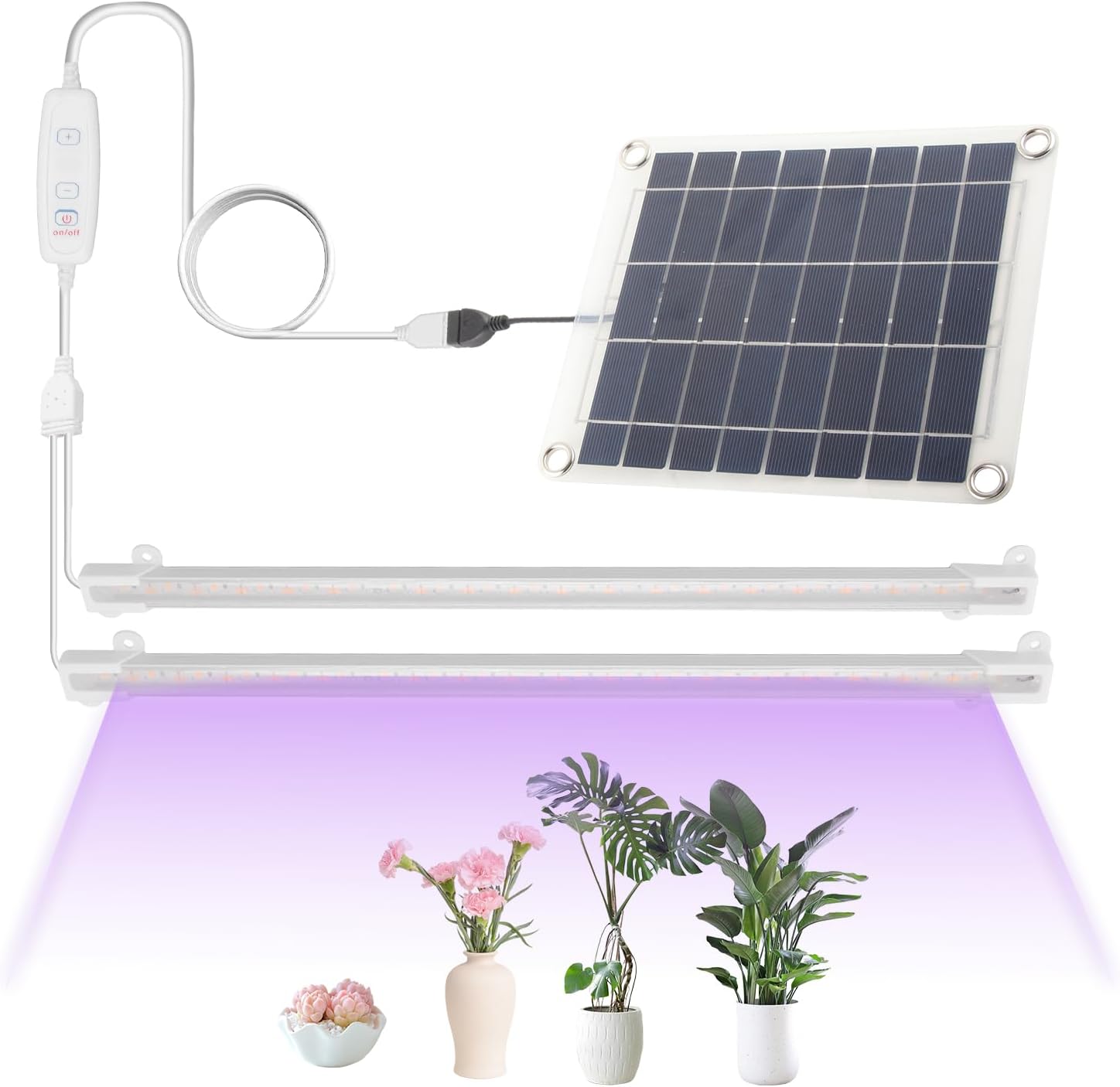 Solar Grow Lights for Outdoor Plants, Adjust Gooseneck Grow Light for Indoor Plants, Solar Plant Grow Light for Indoor Garden Balcony Greenhouse Herbs Vegetables Flowers Potted (30W)