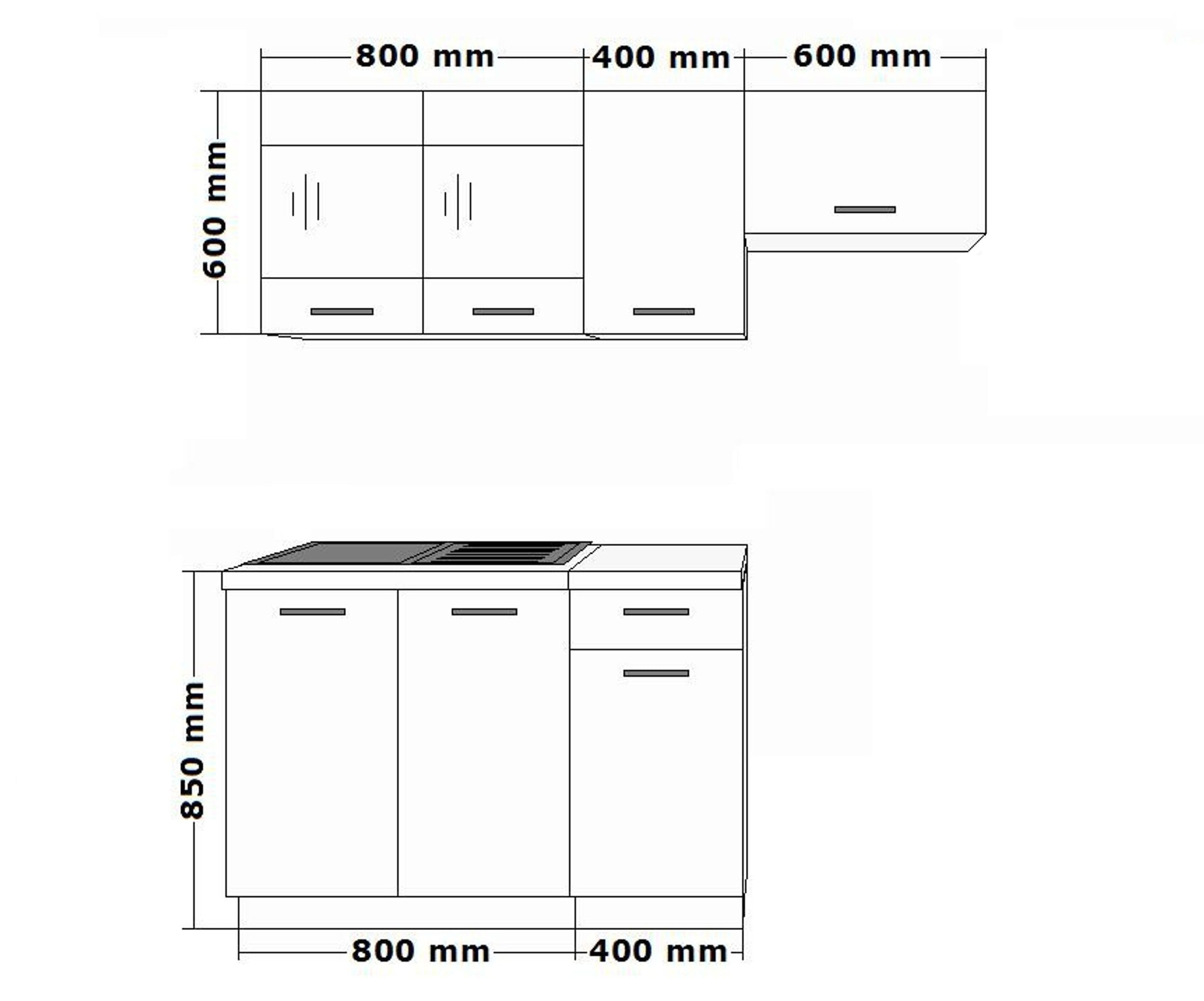 Küche Omega Mini 180 cm Küchenzeile Küchenblock Singleküche Schwarz Weiss