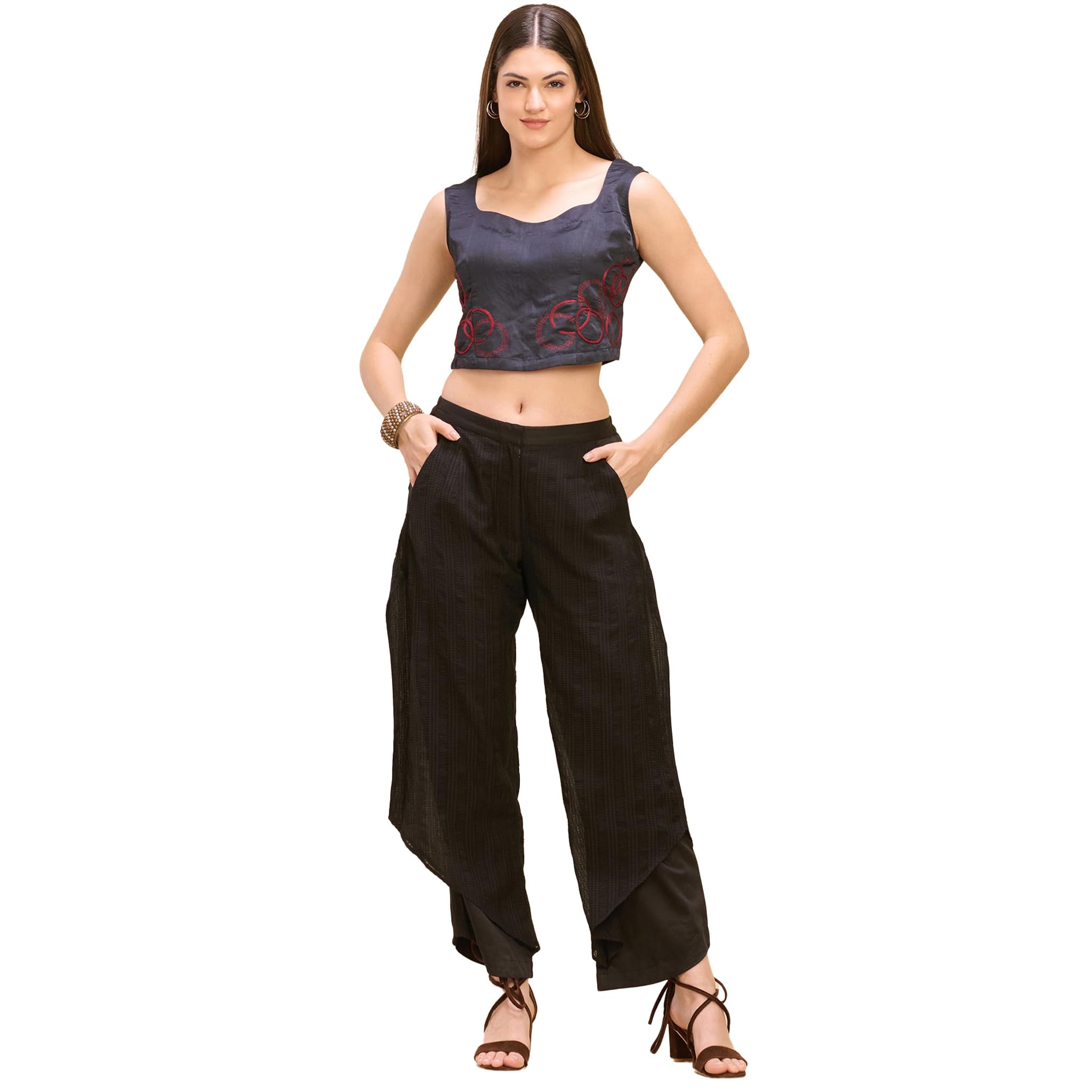 first resort Black and Red Maa Hand Embroidered Crop Top-picture-45