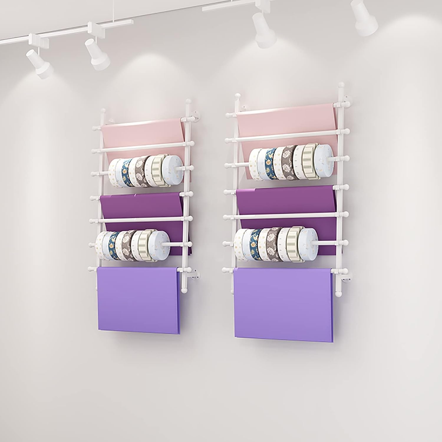 Flower Shop/Gift Shops Wrapping Paper Ribbon Display Stand Rack, Wall Mounted Metal 7 Tier Multi-Purpose Organizers for Silk Scarf/Shawl/Fabrics, White-120cm/47.2in Wide
