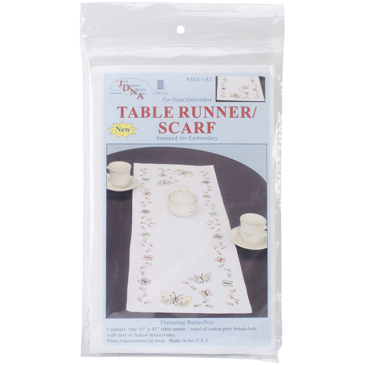 Jack Dempsey Stamped Table Runner/Scarf, 15-Inch by 42-Inch, Fluttering Butterflies