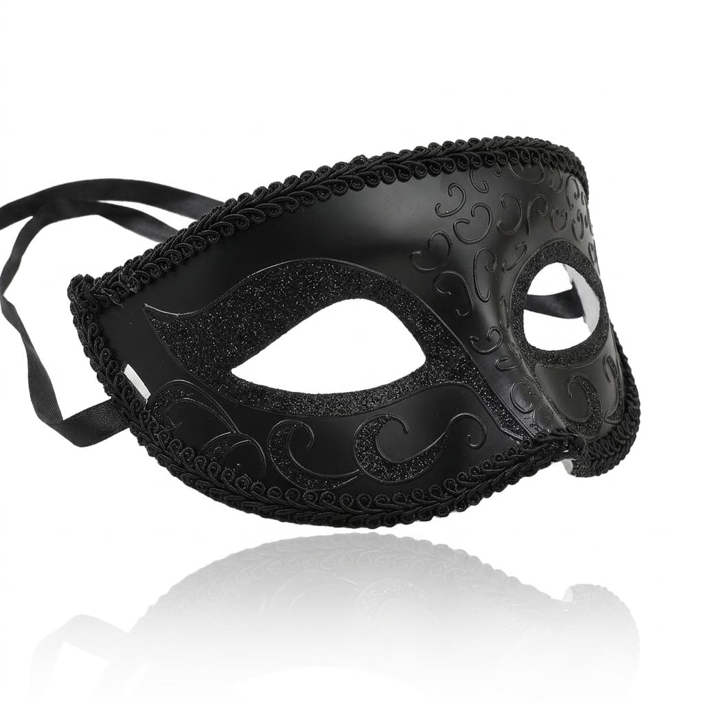 Masquerade Masks Men,Venetian Black Masquerade Mask Men Women,Classic Mens Masquerade Ball Masks,Vintage Adjustable Headband Maske Male for Halloween Ball Party Cosplay Carnival Costume Accessories