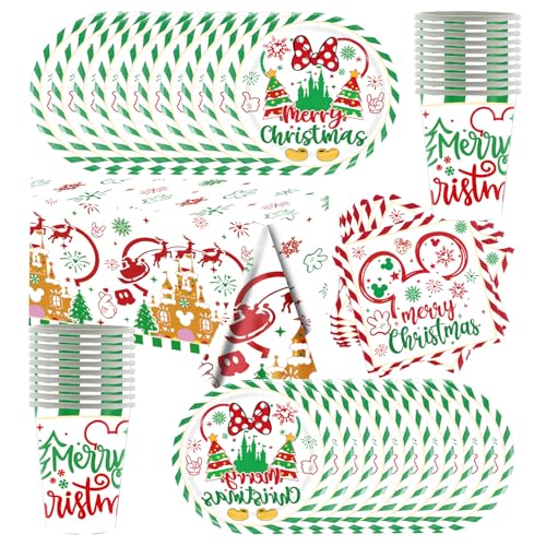 Mouse Christmas Party Tableware, 61 Pieces Party Tableware Birthday Decorations Party Accessories Theme Tableware Set,Platos,Tazas,Mantel,Servilletas 20 Personas