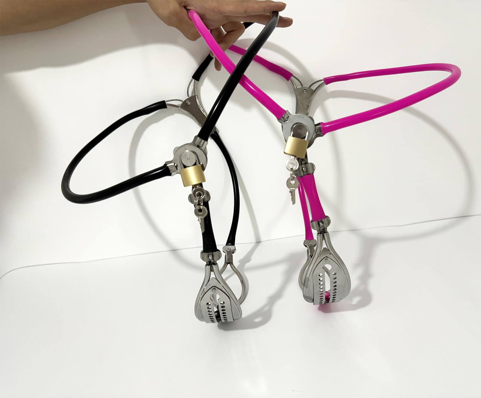 Ceinture de Chasteté Féminine en Acier Inoxydable Réglable noire 90-110cm YILUQIFLY BDSM Bondage Restraint