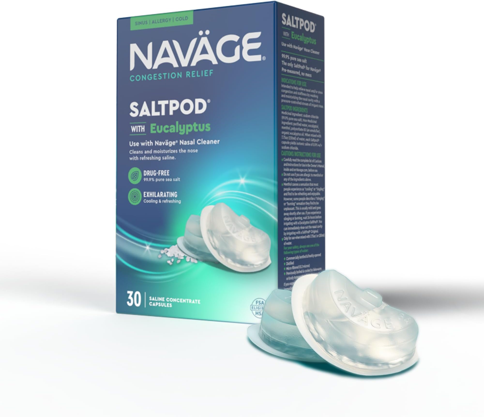 Navage SaltPod 30 Pack (30 Eucalyptus SaltPods) Salt Pod Refills Only - Exclusively Designed for The Nasal Irrigation System - Sinus Rinse and Saline Pods for Fast and Soothing Relief