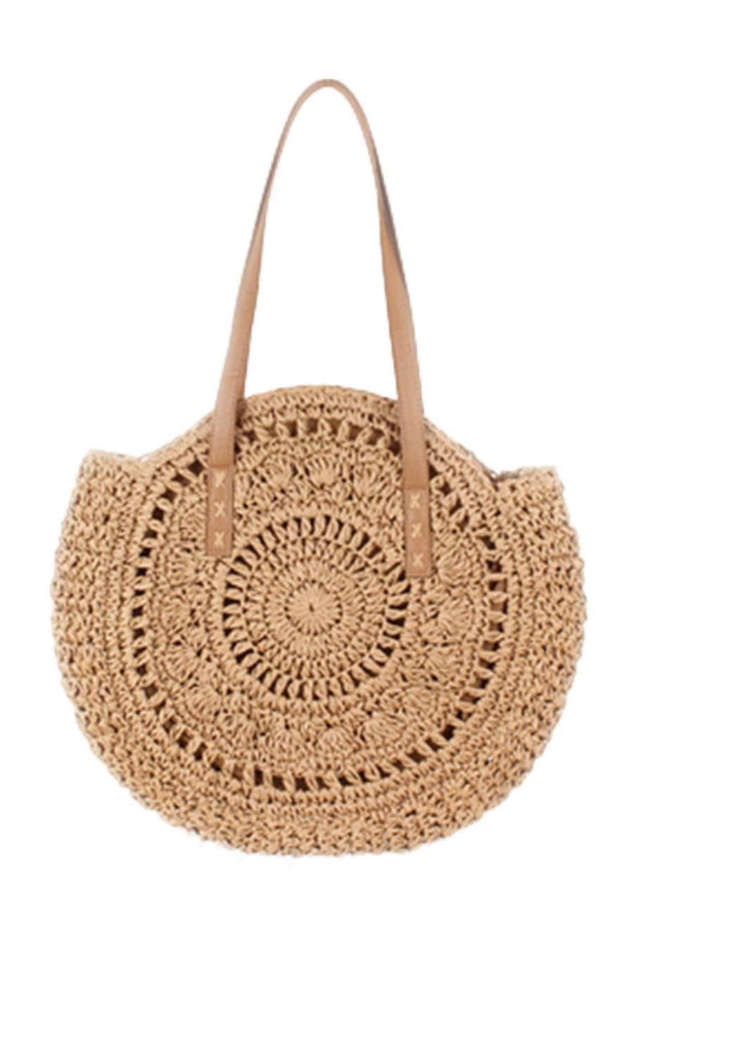 Casual Rattan Women Shoulder Bag Circle Straw Handbag Big Capacity Handmade Summer Tote