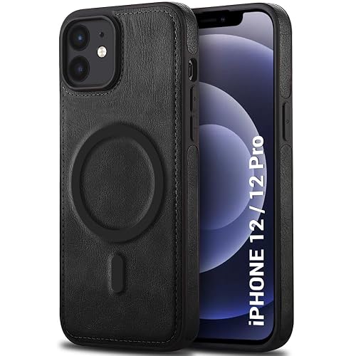 TheGiftKart Genuine Leather Finish Back Cover Case for iPhone 12/12 Pro | Shockproof Design | Raised Edges for Camera & Screen Protection | Stunning Minimalist Design (MagSafe Compatible, Black)
