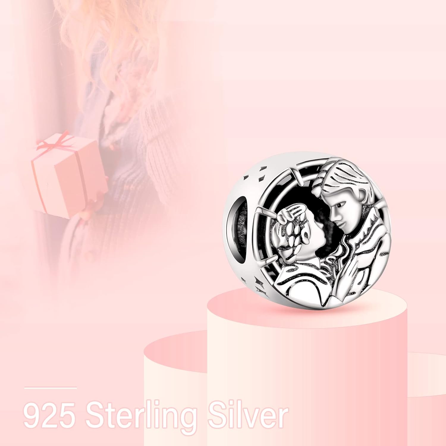 Han Solo & Princess Leia Kiss Charms 925 Sterling Silver Openwork Bead for Bracelets - Image 3