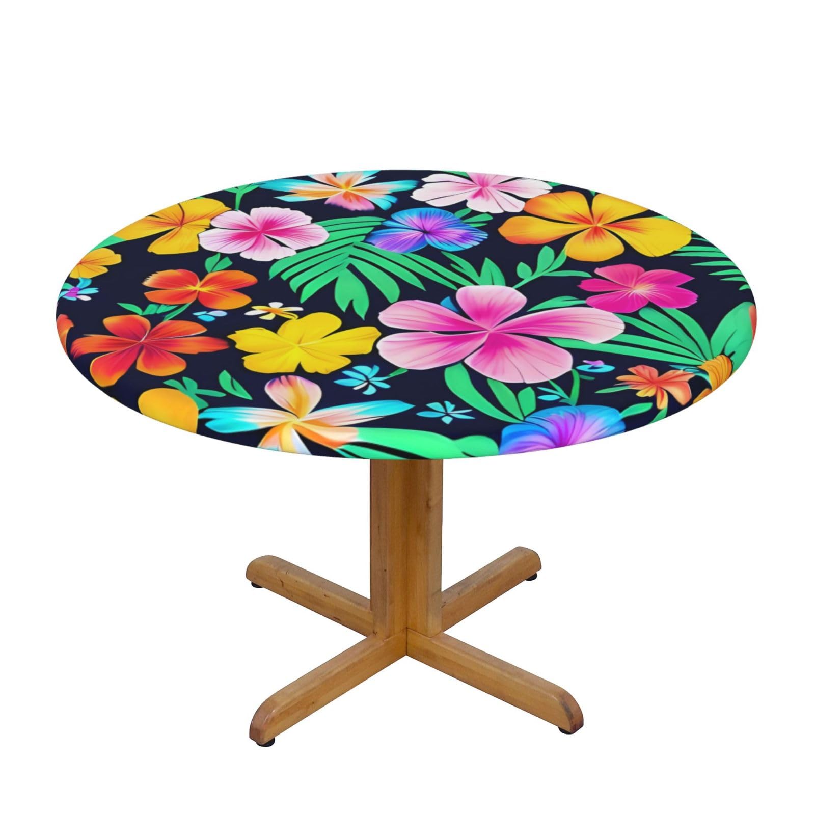 Nappe ronde imperméable fleurie à bord élastique pour table ronde de 101 à 127 cm