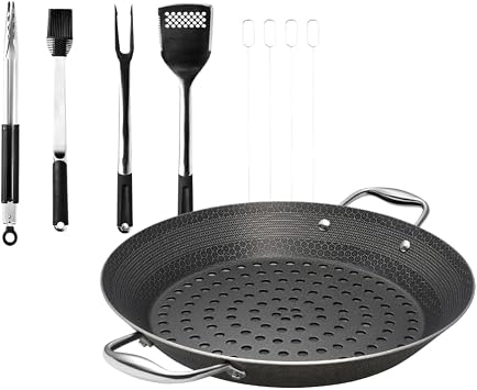HexClad Hybrid Nonstick 9-Piece Cookware Set, BBQ Grill Pan and 8-Piece BBQ Tool Set, Stay-Cool Handles, Dishwasher and Oven-Safe, Induction Ready, Compatible with All Cooktops
