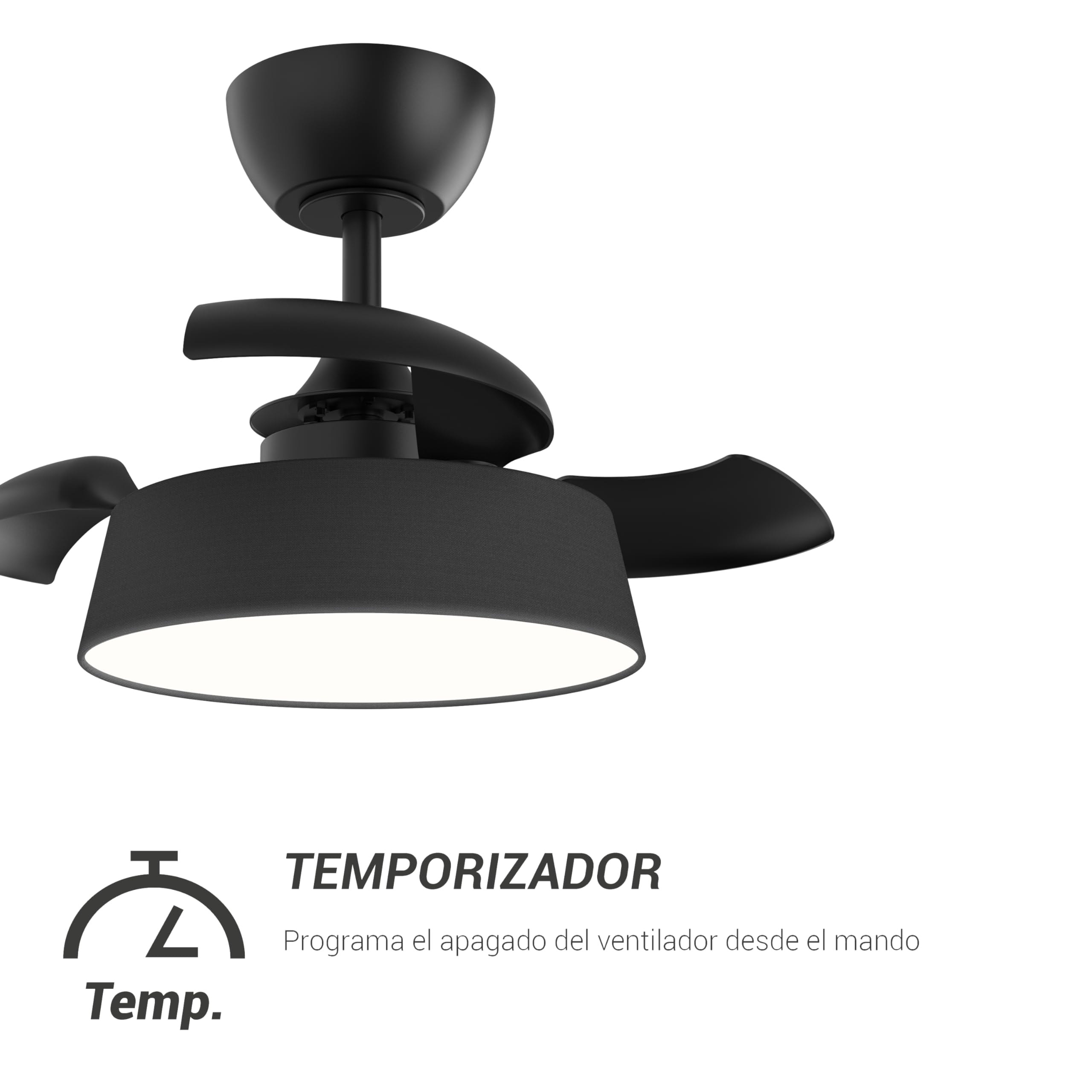 Sulion - Ventilador de Techo con Luz y Palas Retráctiles Wizz Stilo – Motor DC Silencioso, Luz Regulable 3000K–5500K, Función Verano/Invierno, Mando a Distancia – Ø55 cm