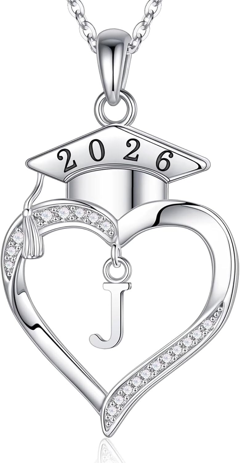 Iefil 2026 Graduation Gifts for Women Her - 925 Sterling Silver Heart Initial Letter Necklace, 2026 College Graduation Gifts for Women Her