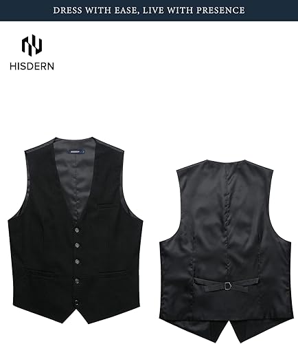 Miniatura 6 de HISDERN Vest 101 - Chaleco de traje ajustado para hombre con 3 bolsillos para negocios, formal, boda, baile de graduación y esmoquin casual