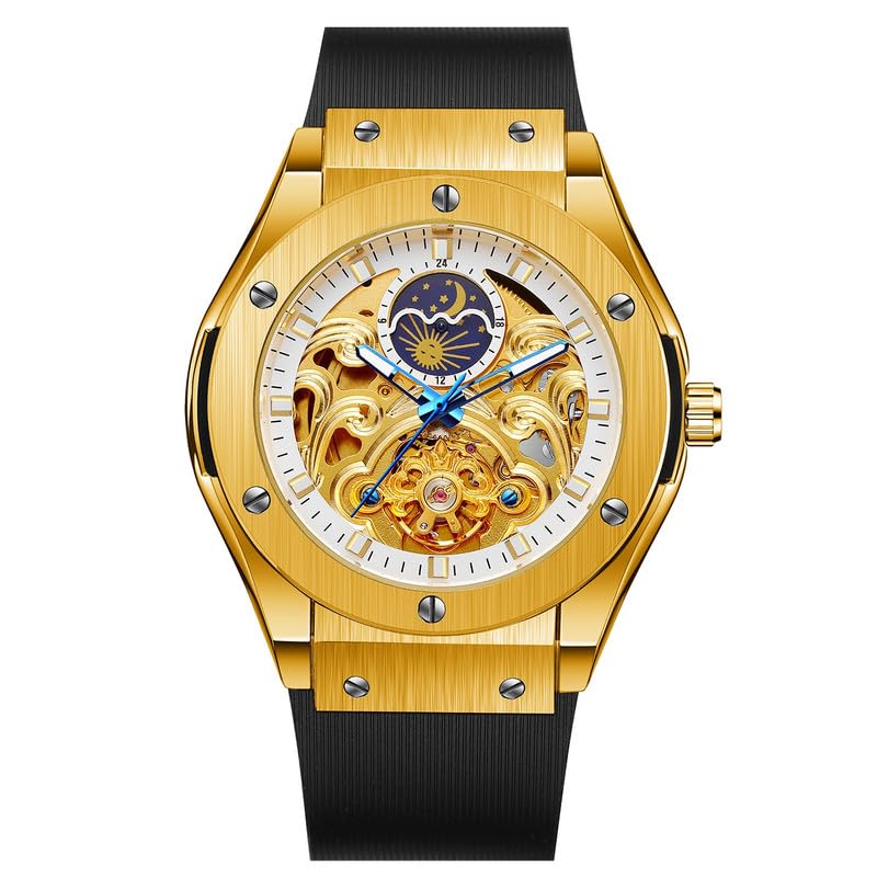 FORSINING Automatic Skeleton Tourbillion Moon Phase Analog Silicon Band Mens Watch - FSG8234 (B0CG972BM1) Amazon Price History, Amazon Price Tracker