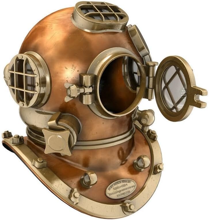 Copper and Brass Heavy Diving Helmet - US Navy Mark V Divers Helmet - Deep Sea Replica Diving Helmet Vintage Marine Diving Helmet