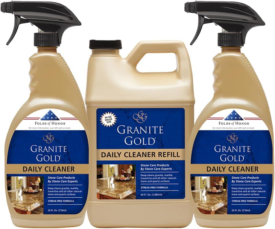 Granite Gold Daily Cleaner Spray 3-Pack with Sealer Spray 1-Pack for Granite, Marble, Travertine, Quartz, Natural Stone