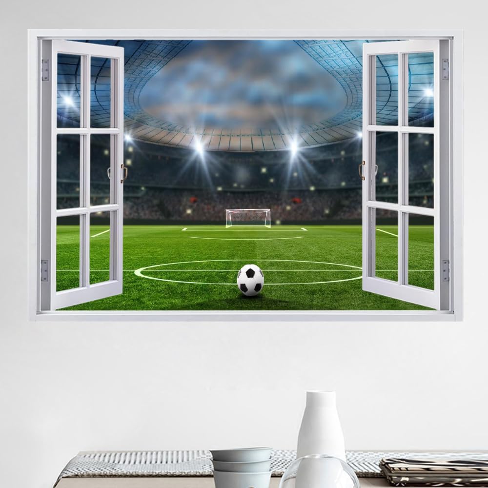 Decalcomania Fracassata 3D, Campo Da Calcio Adesivo Staccabile E Adesivo In Vinile Rimovibile, Calcio Tatuaggio Da Parete Ragazze Nursery Room Decor Mural Home Decor 120x80cm