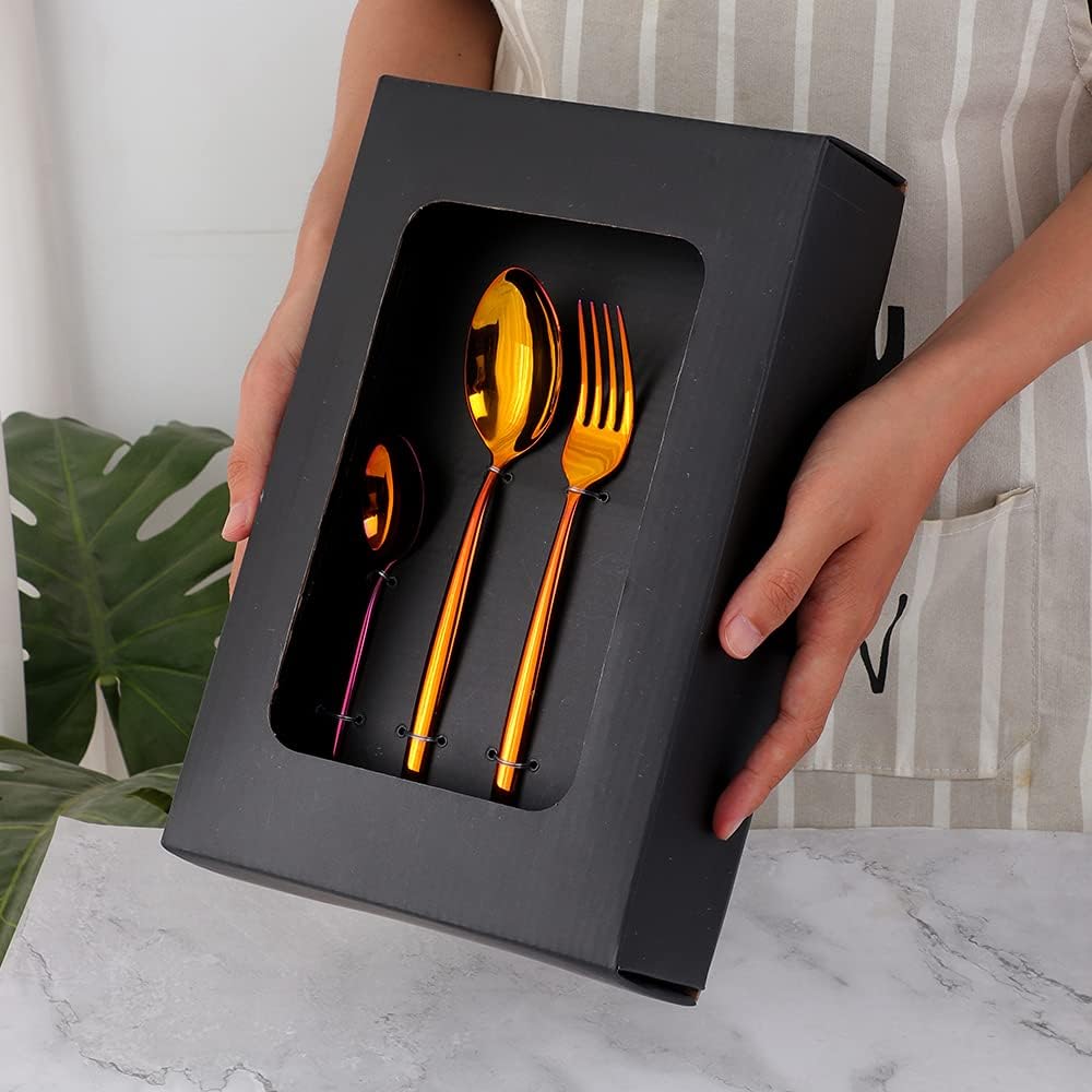 Buyer Star Flatware Set, 20-Piece Stainless Steel Silverware Cutlery Set Service for 5, Rainbow Red Dishes Dinnerware Set with Gift Box, Mirror Finish