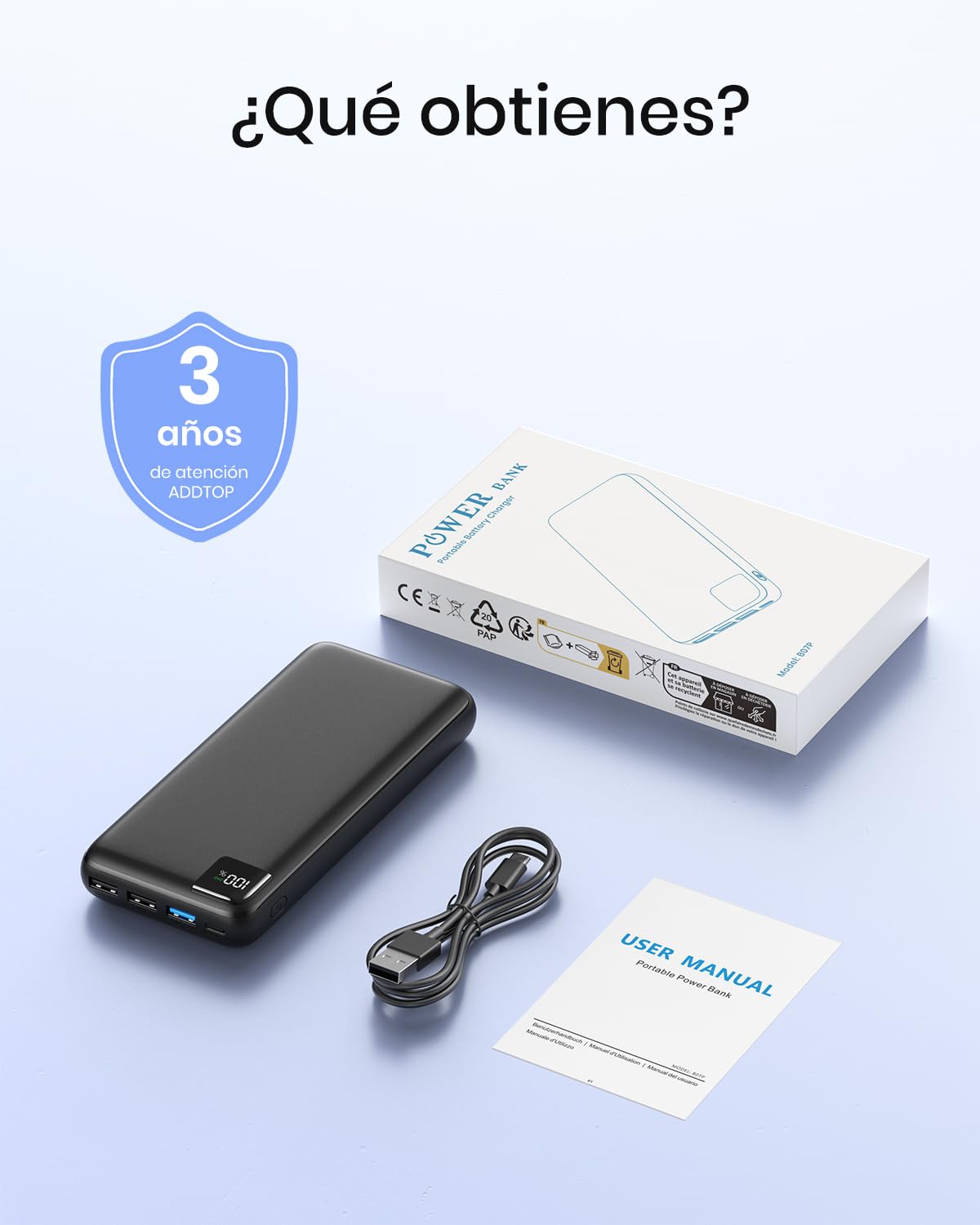 A ADDTOP Power Bank 20000mAh Batería Externa - 22,5W USB C Carga Rapida Cargador Portátil con 4 Salidas Bateria Portatil para Teléfono Tabletas — view 7
