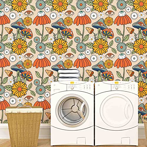 Abyssaly Floral Peel And Stick Wallpaper Boho Mushroom Removable Wallpaper 17.7 In X 236 In Vinyl Self Adhesive Flower Wall Paper For Bathroom #TOP4