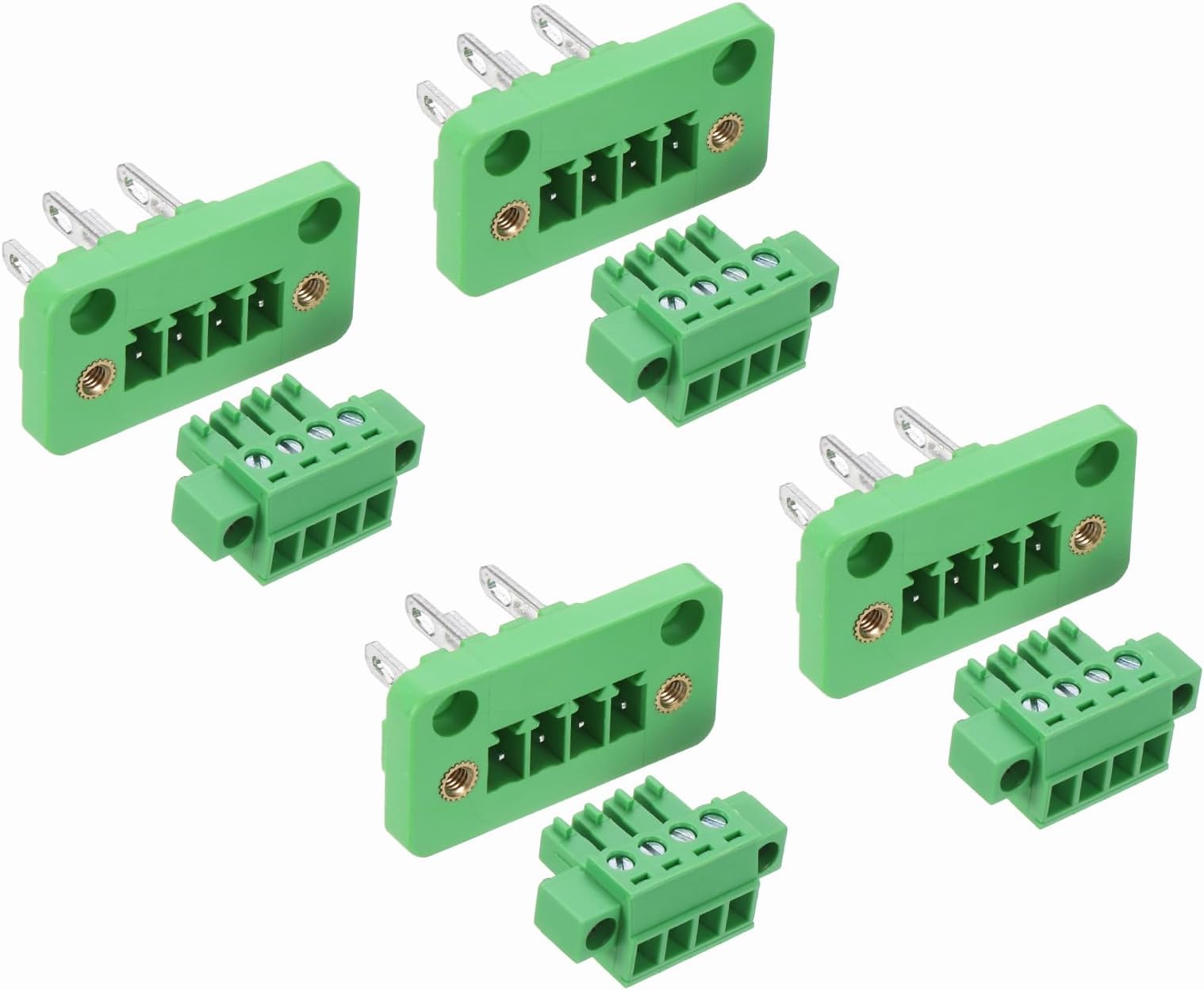 sourcing map 4 Set 4-Pin 3.5mm Pitch Pluggable Screw Terminal Block Connectors, PA66 300V 8A Through-Wall PCB Terminal Connectors for DIY Electronics Automation Power Modules, 28-16AWG Cable