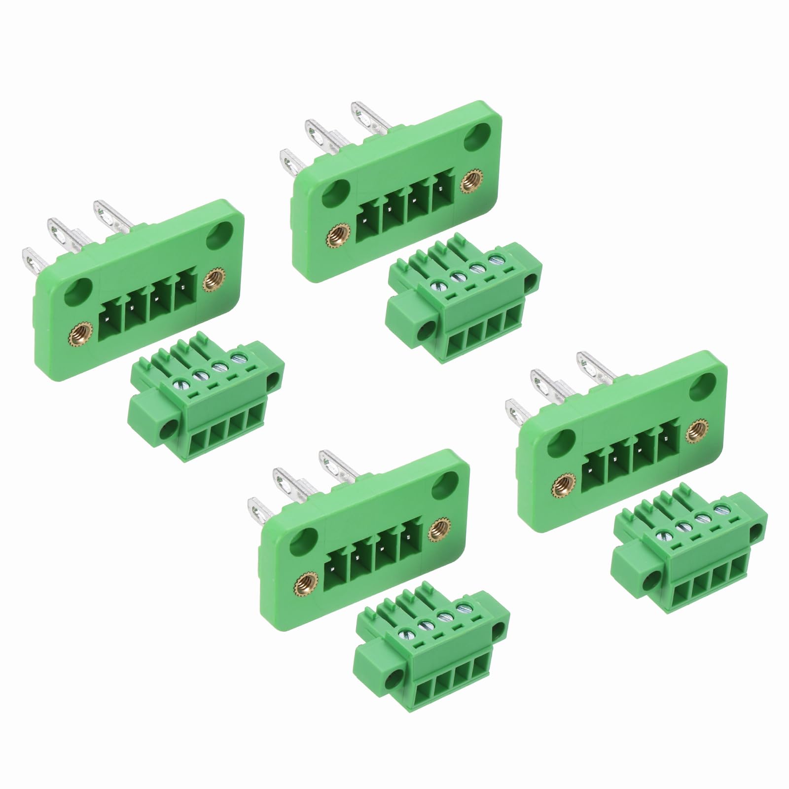 sourcing map 4 Set 4-Pin 3.81mm Pitch Pluggable Screw Terminal Block Connectors, PA66 300V 8A Through-Wall PCB Terminal Connectors for DIY Electronics Automation Power Modules, 28-16AWG Cable