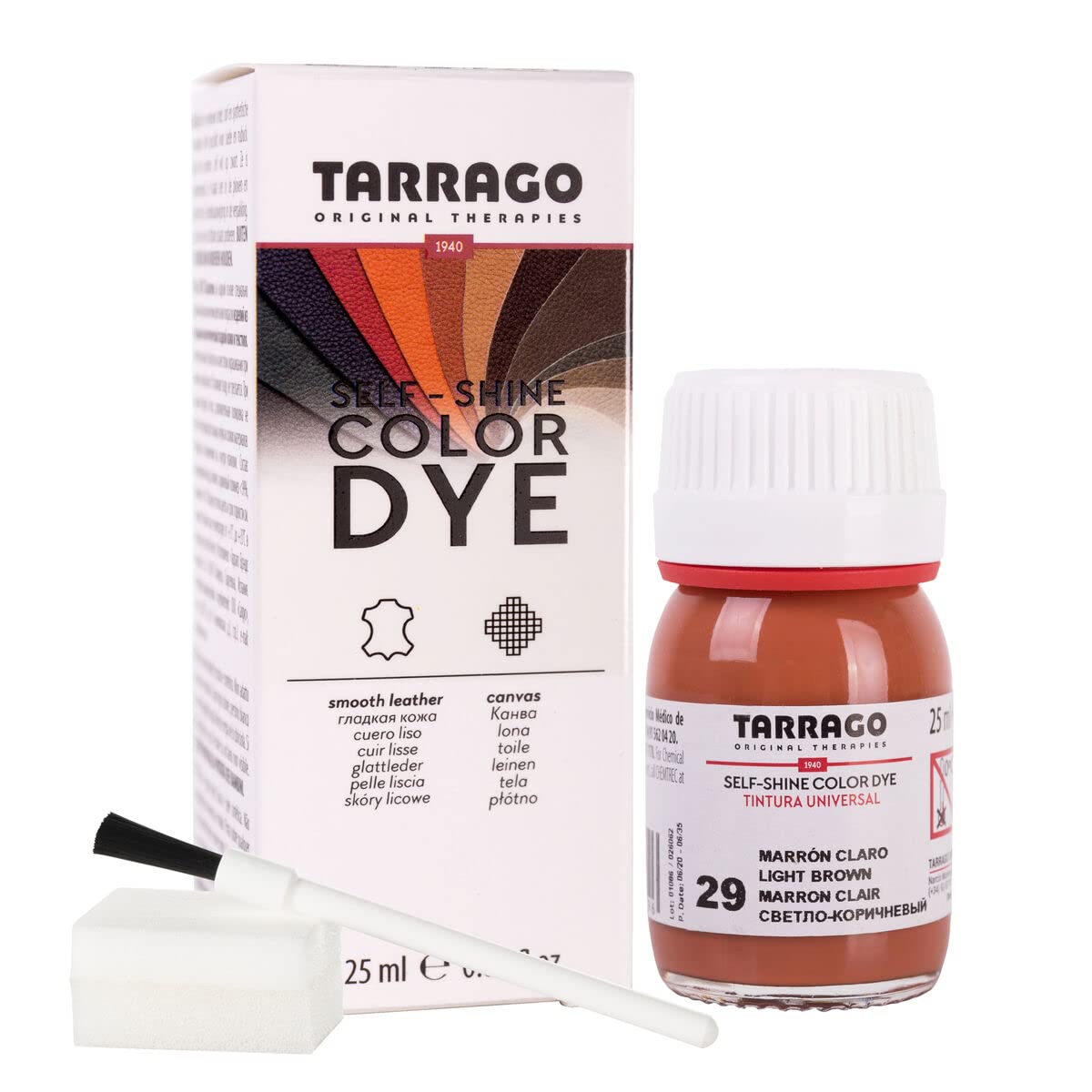 Tinte para Zapatos y Bolsos de Cuero y Textil con Esponja y Brocha | Cubre Rozaduras y Desgastes del Calzado | Gama de 90 colores — view 69