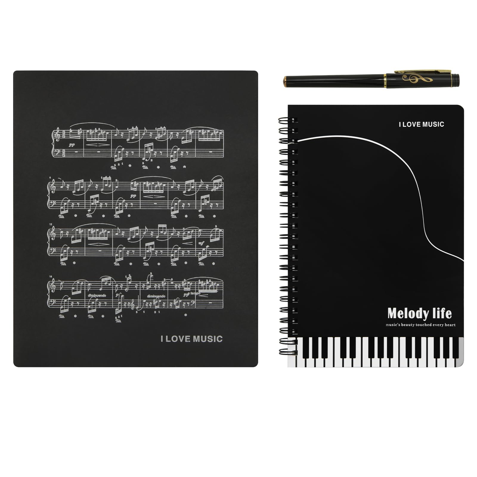 Boerni Piano and Music Themed Stationery Gift Box Set,1 Pcs Piano Key Board Musical Notes Melody A5 Notebook Spiral Wirebound Note Books Notepad Diary with 1 Pcs High Note Design Pen (Piano)