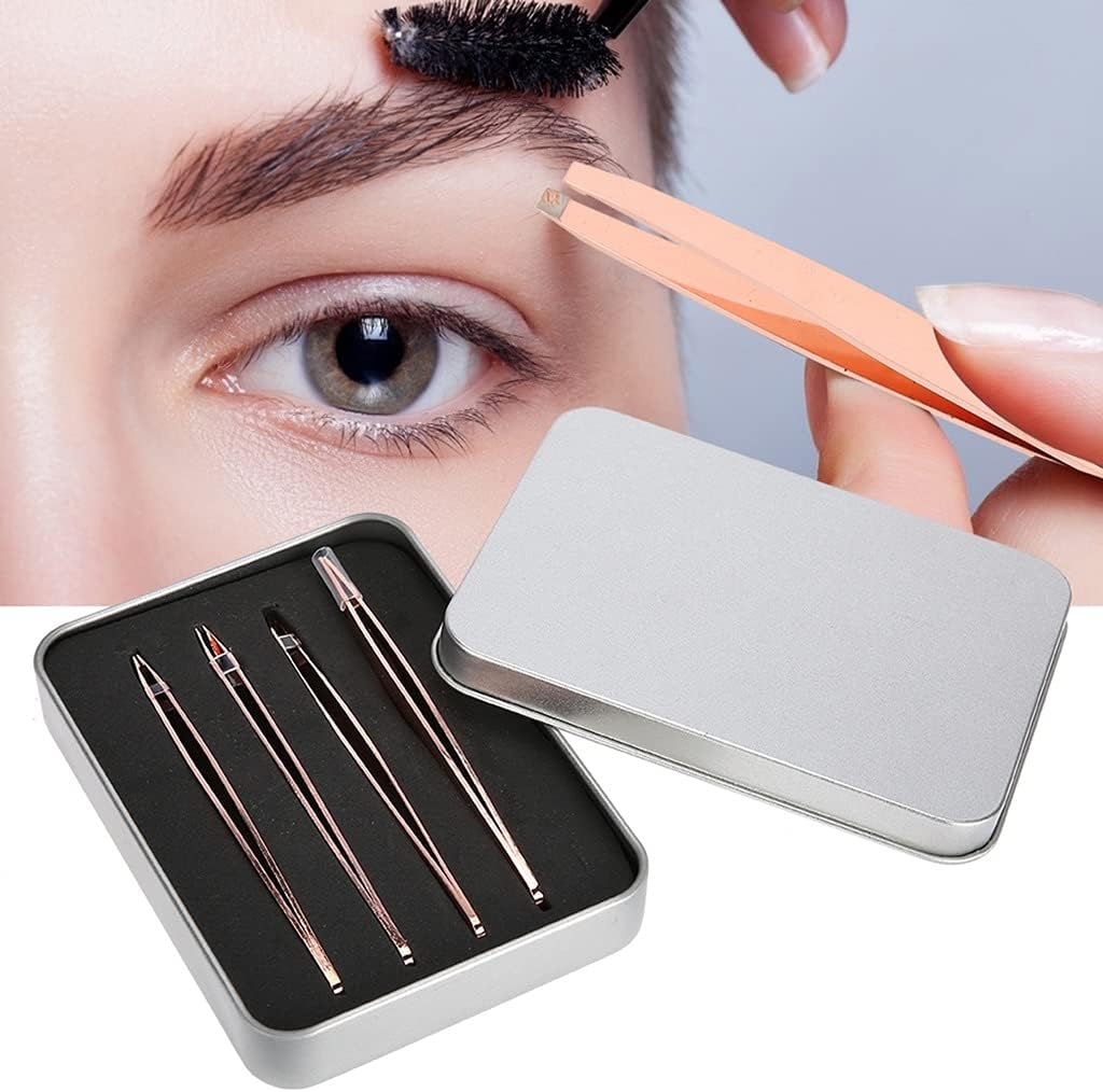 4pcs Eyebrow Tweezer Rose Gold Stainless Steel Hair Beauty Slanted Puller Removal Eyelash Eye Brow Clip Makeup Tool image 2