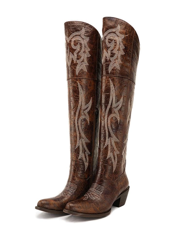 SO SIMPOK Over the Knee Cowboy Boots for Women - Pointed Toe Wide Calf Western Boots - Womens