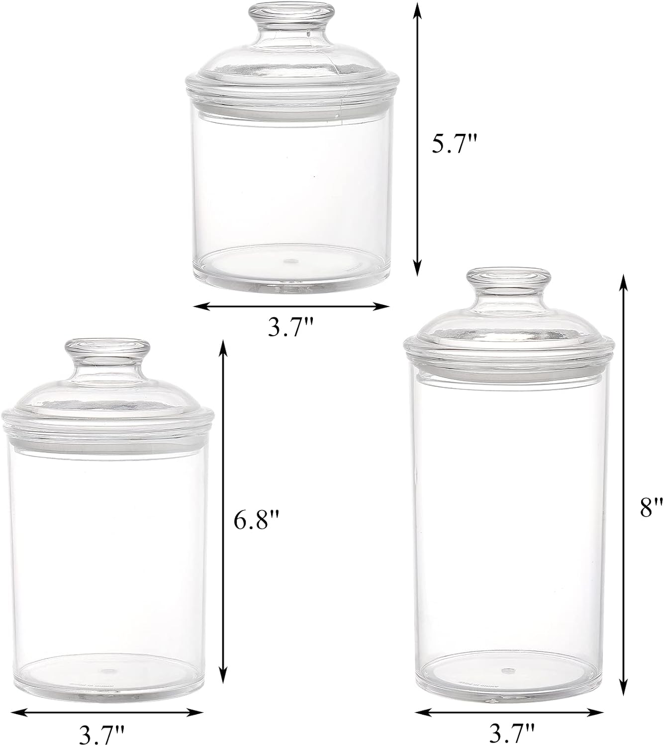 Lyellfe 3 Pack Acrylic Apothecary Jars, Vanity Canister with Airtight Lid image 3