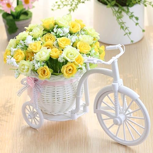 Mini triciclo con flor artificial, soporte para plantas, jardín, nostálgico, bicicleta, triciclo decorativo, cesta de flores, mini jardín con flor