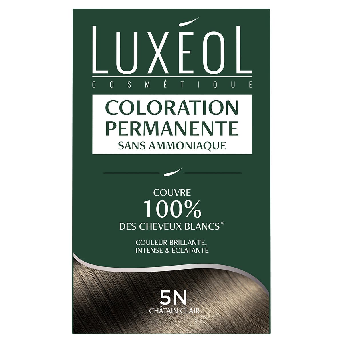 Luxéol - Coloration Permanente 5N Châtain Clair - Sans Ammoniaque - Couvre 100% des Cheveux Blancs(1) - Longue Durée(2) - Couleur Lumineuse Éclatante Intense - Testée & Approuvée - 60ml, 60ml, 12ml