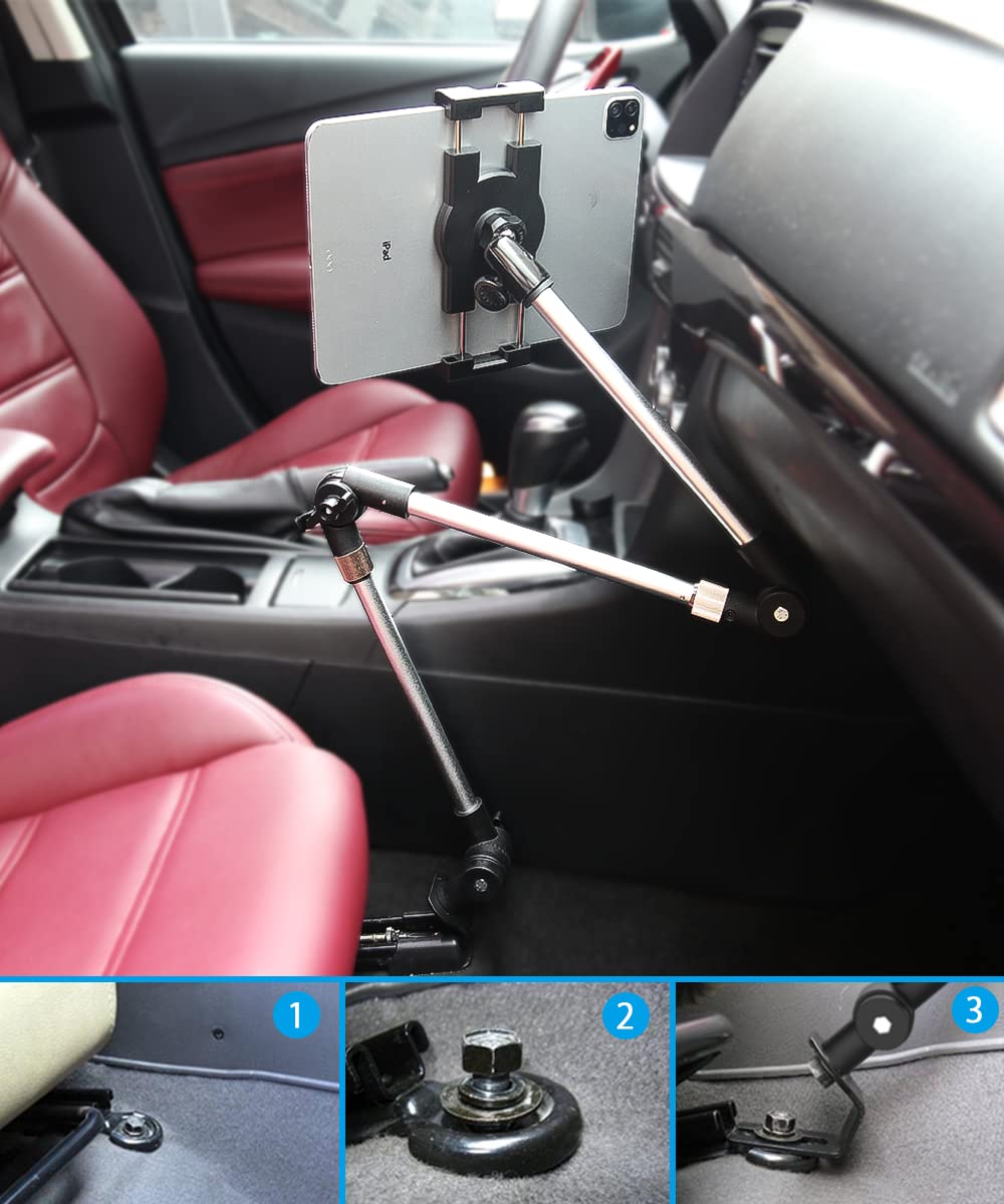 Supporto Tablet Camion Pavimento, Reggi iPad Auto Bullone del Sedile con Braccio Lungo in Metallo, Porta Macchina Seat Rotaia per iPad Pro Air Mini, Galaxy, iPhone 4-13" Cellulare & Tablet