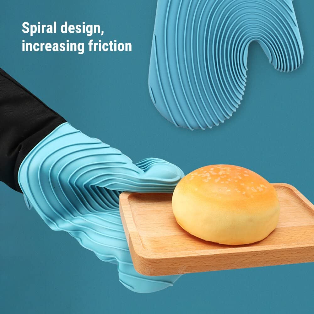 rękawice kuchenne 250 ℃ Silikonowe żaroodporne rękawice do piekarnika Wodoodporne rękawice do kuchenki mikrofalowej Kuchnia Gotowanie Pieczenie Grill Rękawice (kolor: 2 szt. Szary) (1 szt. Fioletowy)