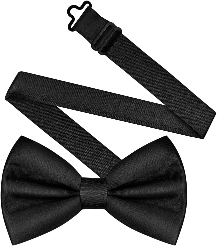 URAQT Men's Bow Tie, Classic Solid Color Pre-Tied Bow Tie for Men, Satin Tux Bowtie, Adjustable Formal Neck Bowtie for Birthday Party Wedding Graduation Mother Gifts (Black)