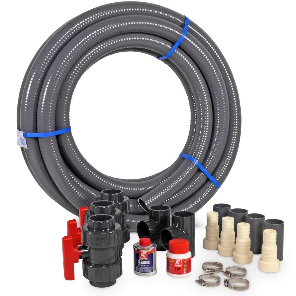 Bypass-Set Complete inkl. Zubehör | Wärmepumpe Solarheizung Heizpumpe Anschluss Ø 50 mm Ø 38 mm | Schwimmbad Pool Steuerung Wasserzufuhr Temperaturregulierung Durchfluss Teich-BAU Flexrohr Schlauch