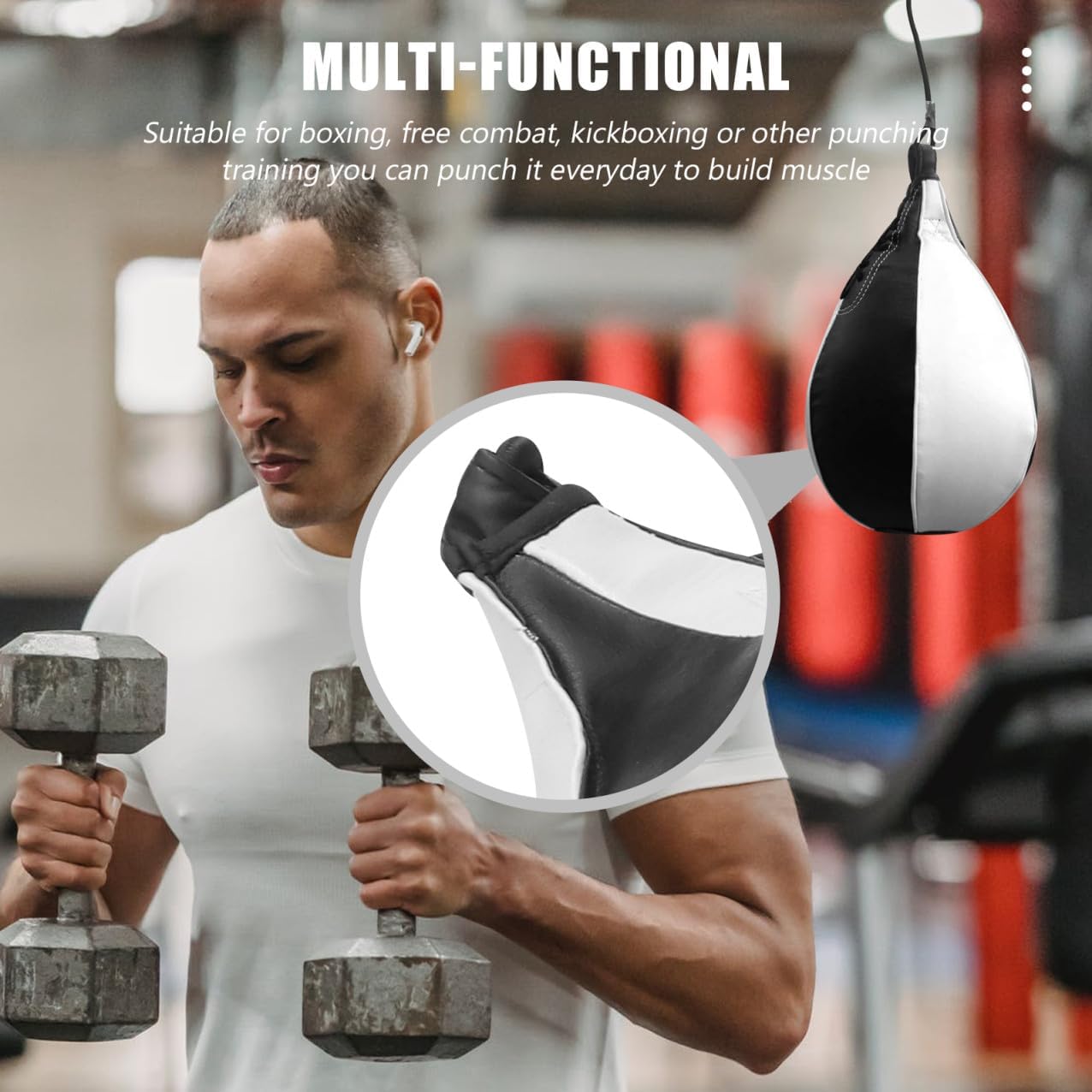 Punching Bag Wall Mount Leather Boxing Ball Double End Speed Bag for Home Gym Workout Ball Ceiling to Floor Rope